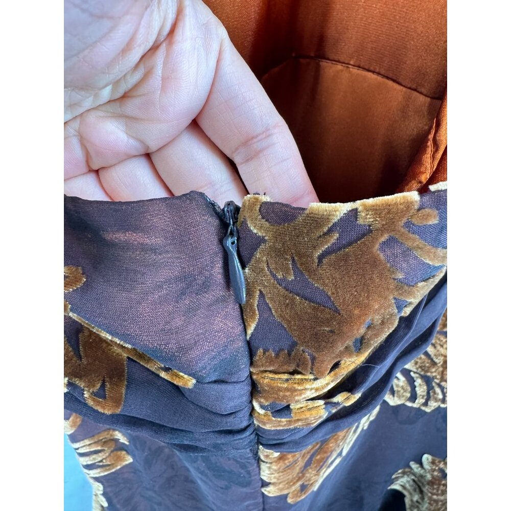 VTG Signature By Robbie Bee brown Floral Halter Dress 12 Silk Blend whimsy goth‎ - Picture 7 of 10